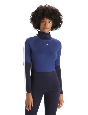 Women's Icebreaker Merino 200 Sonebula Long Sleeve High Neck Thermal Top Base Layers Midnight Navy / Royal Navy | CA 1090KORI